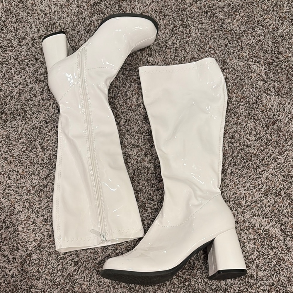 White Patent Leather Knee-High Boots